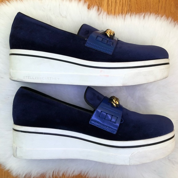 Used Stella McCartney velvet shoes size 11 navy - Picture 3 of 5